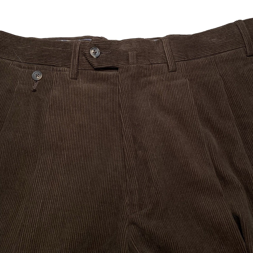 NEW Faconnable Corduroy Pants 36 Unhemmed Pleated Tapered Chocolate Brown
